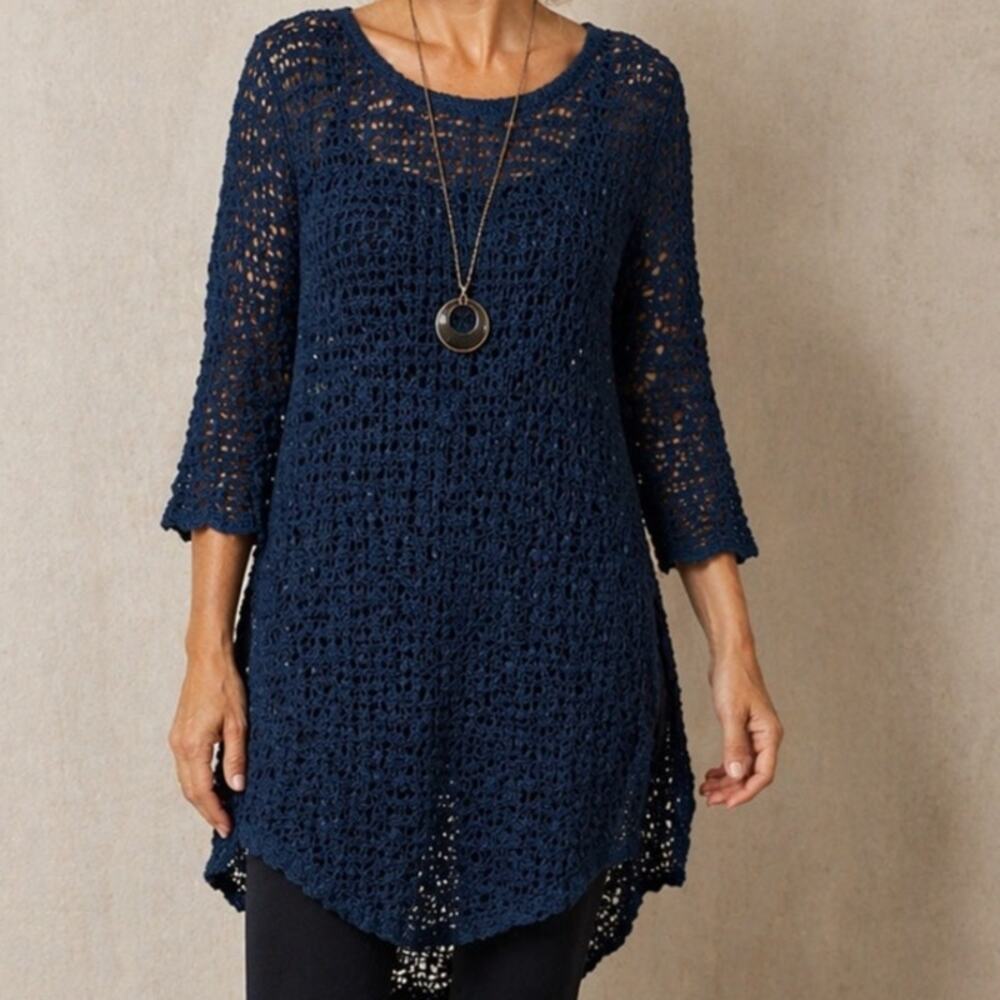 Lost River Clothing Crochet Tunic Womens S/M Navy Blue Handmade Boho Top